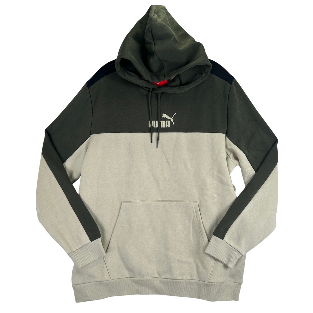 Puma Colorblock Fleece Hoodie‎ Mens XL Olive Green Tan Athleisure Streetwear